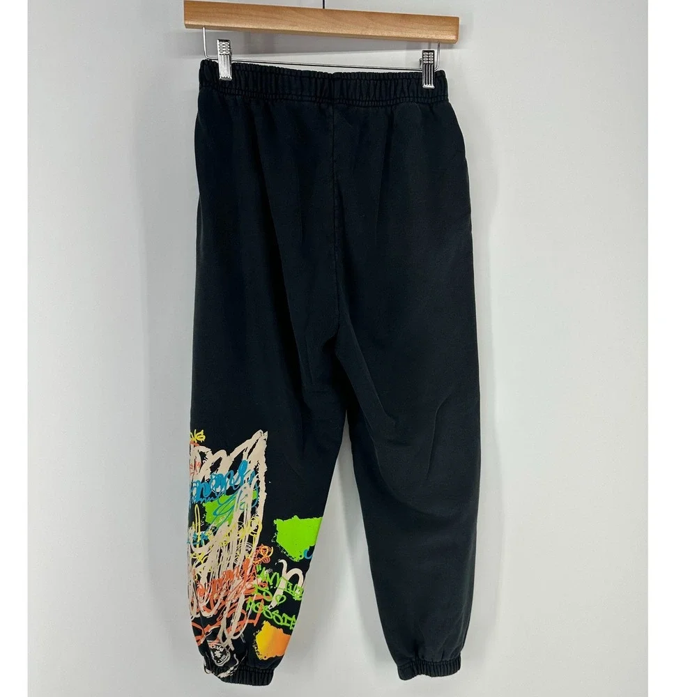 Li-Ning Jogger Sweatpants Mens Small Black Graffiti Graphic Streetwear YKLR144-2